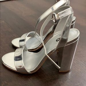 Silver Metallic Block Heels